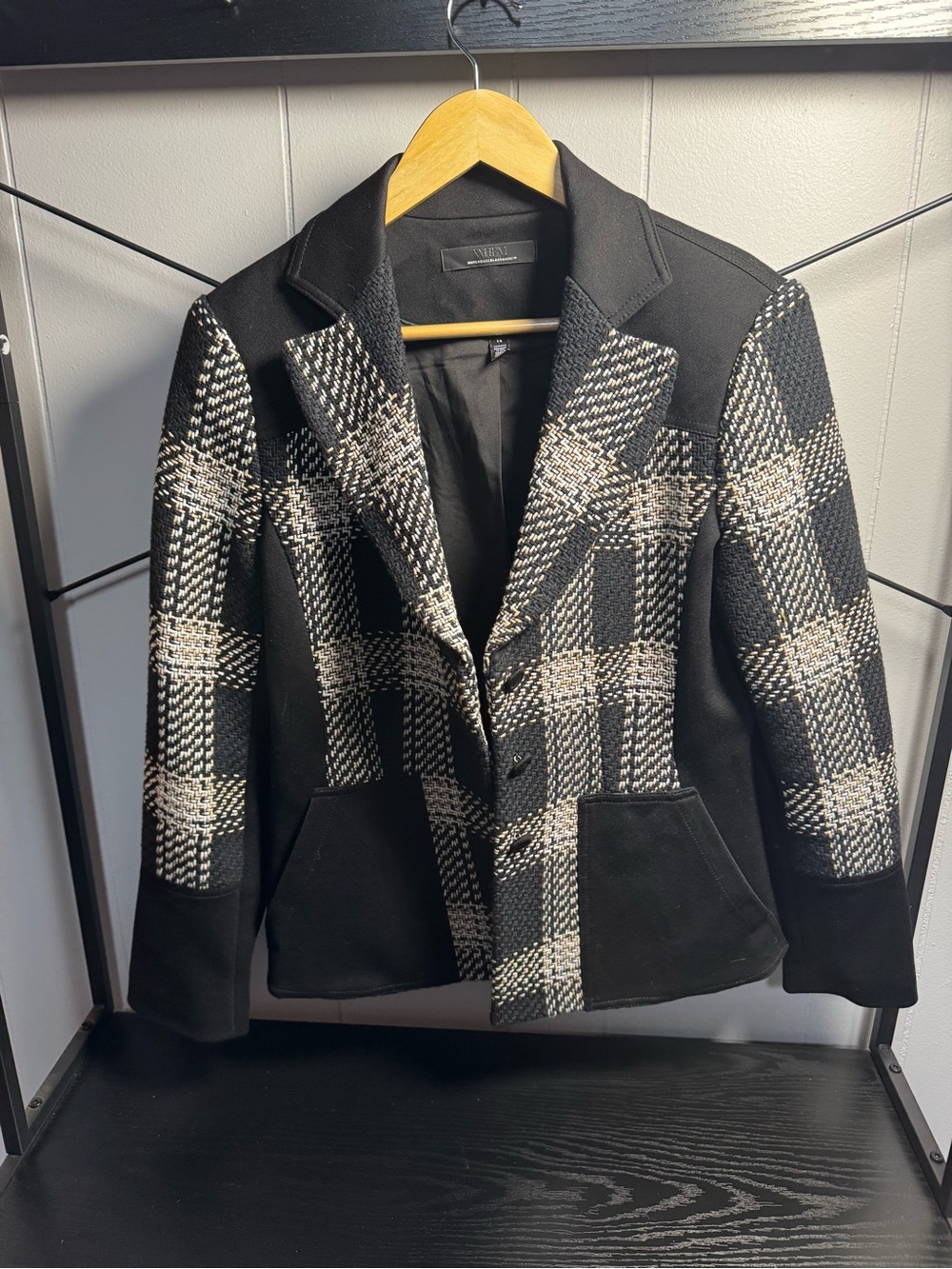 White House Black Market Black and White Plaid Blazer